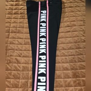Victoria’s Secret PINK Black Leggings Pink Logo Stripe Size Small